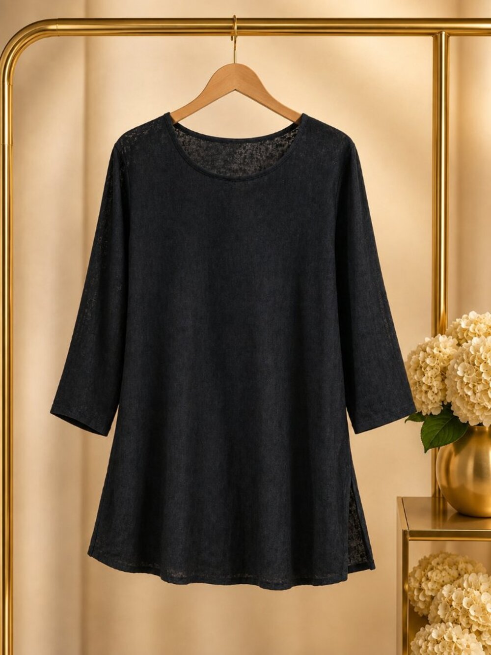 J.Jill Linen Cotton Tunic Top XL Navy Blue Relaxed Lightweight Coastal Marina